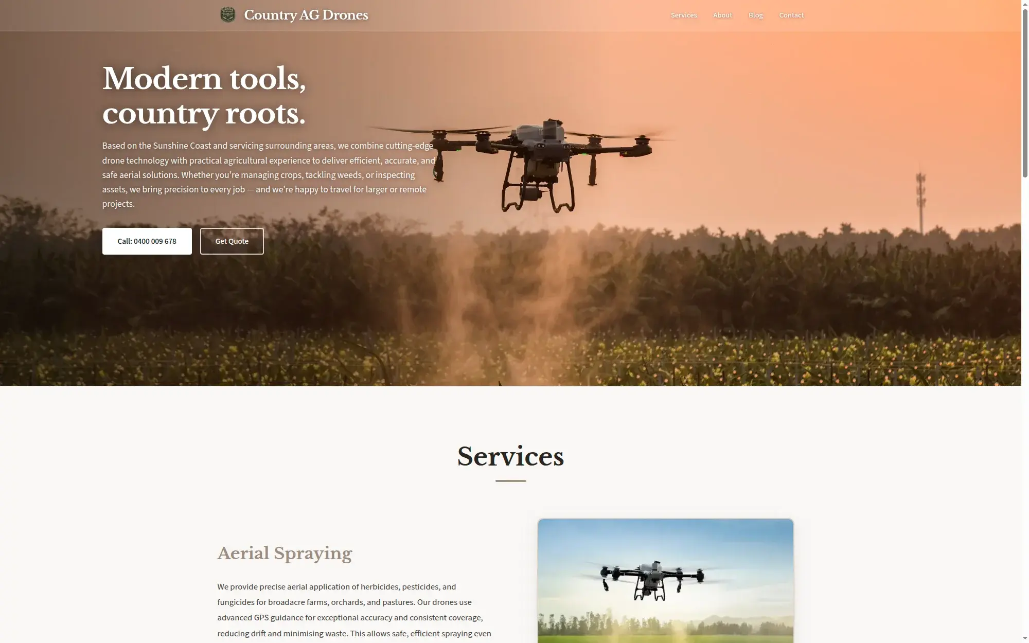 Country Ag Drones website - Professional agricultural drone services website built by Free Website Co showcasing modern responsive design